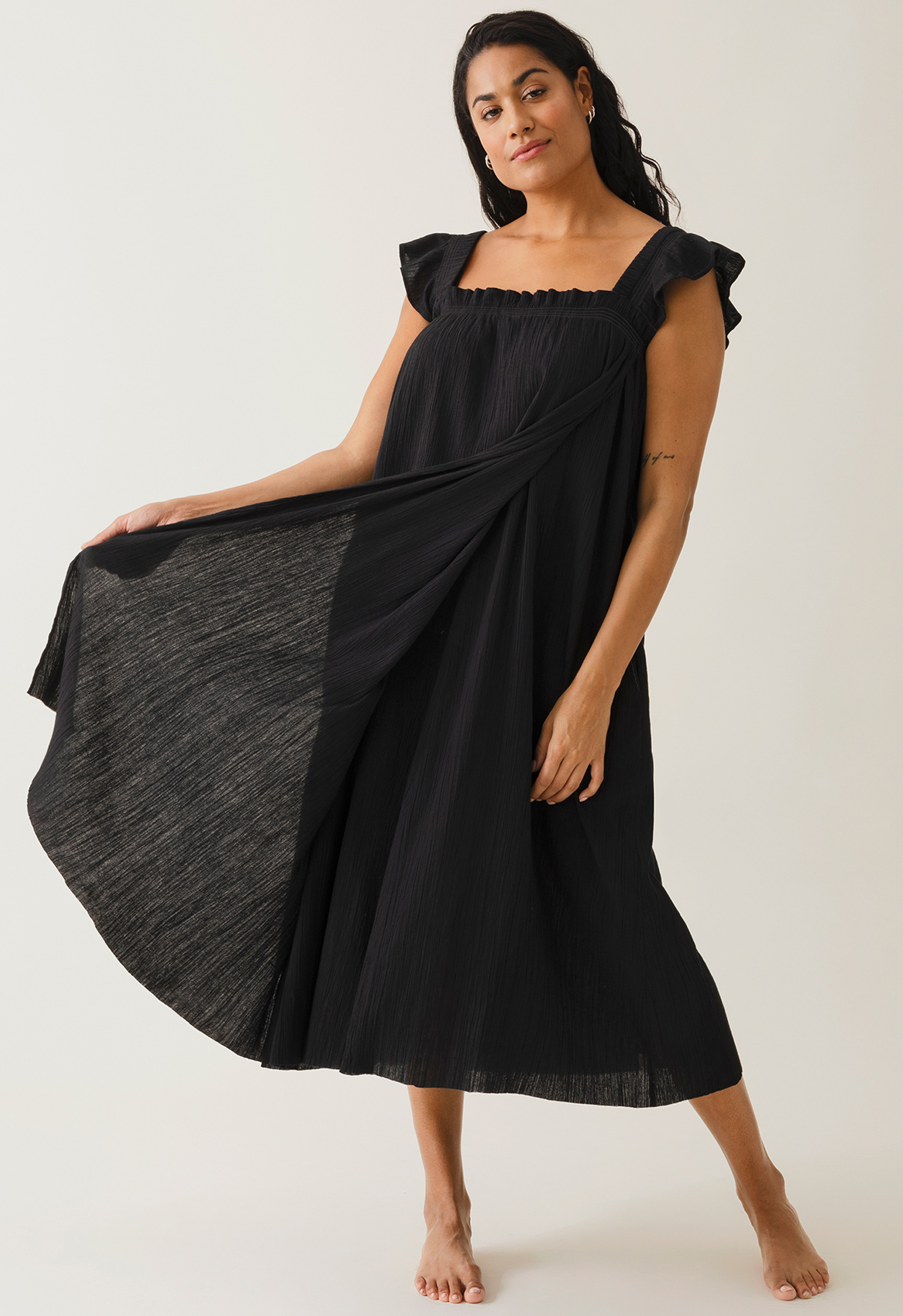Boho maternity dress with smocking - Black